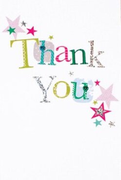 Glancing at this thank you card, I'm immediately taken by its jubilant, hand-crafted aesthetic that would feel right at home in one of Rickmansworth's cosy cafés or bustling market stalls. The words 'Thank You' are stitched playfully across the centre, each letter distinguished by its own pattern and splash of luminous hue-lime and fuchsia, ocean blue, each edged in soft silver that glimmers gently as the light shifts, like morning sun catching the river's surface. The stars sprinkled across the corners-magenta, teal, and golden-suggest a festive scattering of confetti after a heartfelt gathering in the heart of Hertfordshire. When you run your fingers across the print's raised detailing, there's a subtle allure, reminiscent of the textured petals in a freshly made bouquet at Flowers Rickmansworth. The immaculate white of the background provides an elegant, calm stage that lets every detail shine, mirroring the quiet beauty of Rickmansworth's garden squares. Imagining this card paired with locally inspired floral arrangements, you sense its purpose: to reassure, uplift, and magnify gratitude in a manner as genuine as the town's neighbourly spirit. It's a celebration in card form-thoughtful, vibrant, and crafted with the care you'd expect from a local florist, designed to make every gesture of thanks memorable.