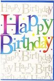 In this image, a joyful birthday card fills the frame, radiating the same upbeat spirit you might feel walking past a window full of bright blooms in central Rickmansworth. The words Happy Birthday stretch confidently across the front in large, rounded letters, each one bathed in a different hue of the rainbow. Deep reds soften into warm oranges, vibrant yellows slide into leafy greens, and rich blues dissolve into gentle violets, giving the phrase a sense of movement and harmony, like colours carefully arranged in a florist's display. Behind this central greeting, the entire background is alive with repeating lines of Happy Birthday to you written in elegant, looping gold script. The fine metallic strokes curl and interlace elegantly, forming a luminous pattern that shimmers subtly, reminiscent of evening light catching the surface of the nearby Grand Union Canal. Tiny stars and confetti-like flecks peek between the letters in matching bright colours, enhancing the impression of a celebration caught in mid-air. The card stock appears smooth and lightly glossy, with just enough sheen to make the colours glow, as if it's ready to be propped beside a birthday bouquet delivered to a home off Scots Hill or around the High Street. The overall design feels cheerful, youthful and thoughtful at once-a card that doesn't rely on illustrations or images, but lets its typography, colour and golden script express the warmth of the birthday wish in a simple yet striking way.